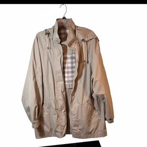 London Fog Vintage Tan Hooded Women’s Windbreaker Jacket Plaid Lined Large